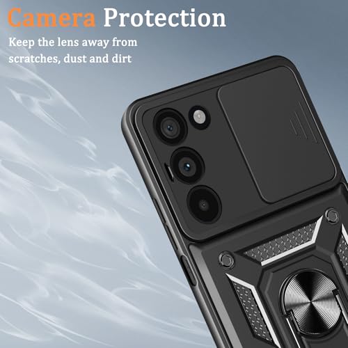 Image of Casodon Heavy Duty Back Case Cover for Redmi 15 5G, Shockproof Redmi 15 Back Cover, Ring Case with Kickstand and Camera Protection Shutter - Black
