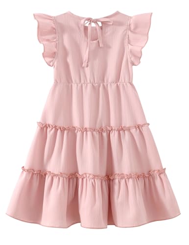 Girls Summer Dresses Tiered Crinkle Flowy Ruffle Sleeve A-Line Swing Backless Bow Lace-up Dress Size 4-12 Years2