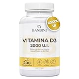 Bandini® Vitamina D 60.000 UI/mes 200 comprimidos (+6 Meses) | Defensa inmunitaria, Salud ósea, dental y muscular, Metabolismo del calcio, 50 mcg Colecalciferol, Vitaminas D3 pura (dosis alta)