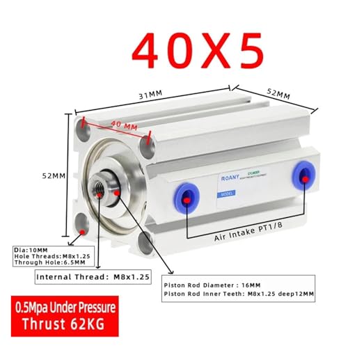 Cylindre pneumatique alésage 40mm vérin compact double effet course 5mm