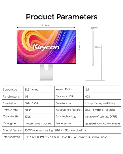 Image of G32X 32'' UHD 6K (6016 x 3384) Monitor, IPS Panel, 10-Bit Color, 99% sRGB, 98% DCI-P3, 218PPI, 60Hz, HDR, 1500:1, Eye Care, Anti-Glare (Minimalist - with Stand x2)