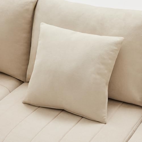 Merax Ecksofa Modulares 5-Sitzer Sofa mit multifunktionalem Fußhocker (L/U-Form), Atmungsaktive Baumwolle-Leinen-Kombi, Modernes Vertikalstreifen-Design Premium Komfort, Raumsparend & Wandelbar, Beige