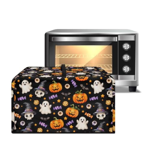 Image of Convection Oven Cover for Halloween Decor Smart Microwave Oven Cover for Countertop, L, 20.9 x 15.7 x 12.4 Inches, Cute Ghost Pumpkin Black