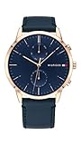 Multifunktions-Uhrwerk Tommy Hilfiger Herren Analoger Quarz Uhr mit Echtes Leder Armband 1710405