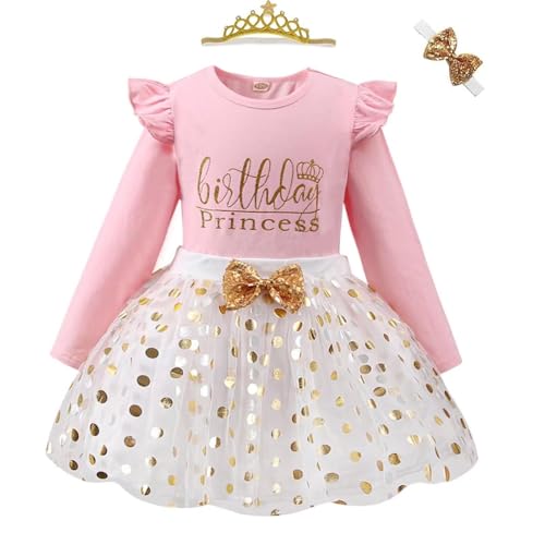 LYQTloml Toddler Kids Baby Girls Birthday Princess Outfits Dress Vest Long Sleeve Shirts Tank Top Dot Mesh Tutu Skirt 2PCS Winter Skirt Set