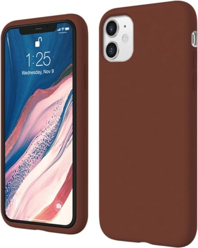 Image of Premium Liquid Silicone Case for iPhone 11 - Slim Full Body Protective Back Cover with Soft Microfiber Lining, Anti-Slip Grip Scratch Resistant Phone Case(Brown)