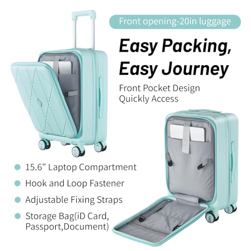 3 Piece Luggage Sets 100% PC Hard Shell Lightweight Suitcase with TSA Lock Spinner Wheels Expandable Carry On Luggage Set with Front Opening, Mint Green (20/24/28)4