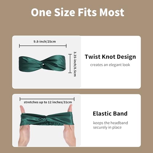 Image of ZLYC Mulberry Silk Headband for Women's Hair, Solid Dark Green