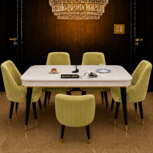 Image of WOODEN SPACE 4 Seater Wooden Dining Table Set | Urban Marble Top Dining Table with Chairs for Dining Room & Kitchen (Modern Infinity Light Green) (54 x 36 x 30 inch)