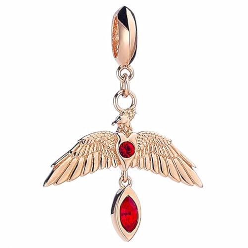 Abalorio de plata Fawkes Harry Potter con cristales y baño de oro rosa