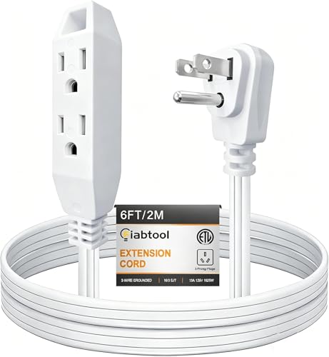 [ETL Listed] 6FT White Extension Cord W/ 3 Outlets, 3 Prong 16/3SPT-3