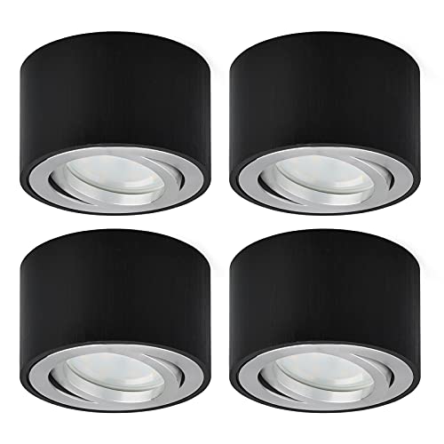 KYOTECH lot de 4 Spot LED en Saillie Orientable Ø80x50mm Plafonnier Luminaire Apparent Ronde Noir brossé Plafonnier Spot LED Downlight Ampoule 5W LED Module incluse 400LM 3000K Blanc Chaud