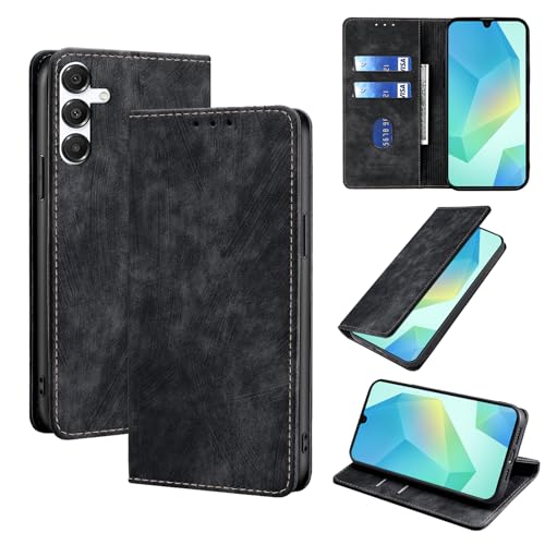 #VerdientProvisionen<br>Handyhülle für Samsung Galaxy A16 5G / 4G Hülle Premium Lederhülle [Standfunktion] [Kartenfächern] TPU Stoßfest Schutzhülle Retro Stil Klapphülle Kompatibel mit Galaxy A16 5G / 4G Schwarz