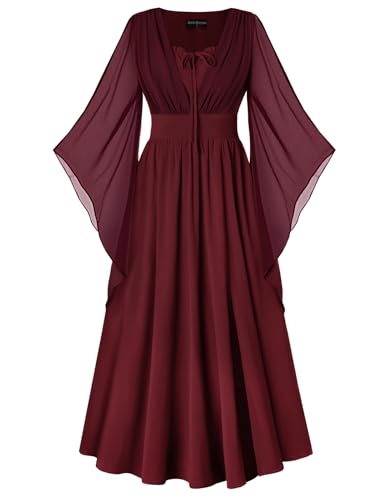 Scarlet Darkness Plus Size Women Renaissance Costume Dress Peasant Medieval Dress Victorian Costume Women Wine XL