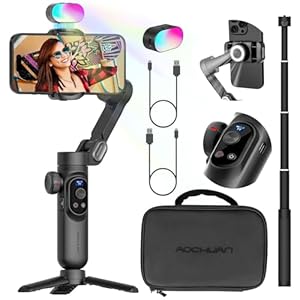 Professional 3-Axis Gimbal Stabilizer for Smartphone w/RGB Fill Light Extension Rod OLED Display Wireless Charging for iPhone 15 14 13 Pro/Max Galaxy S22 TikTok YouTube (Smart X Pro Combo1)