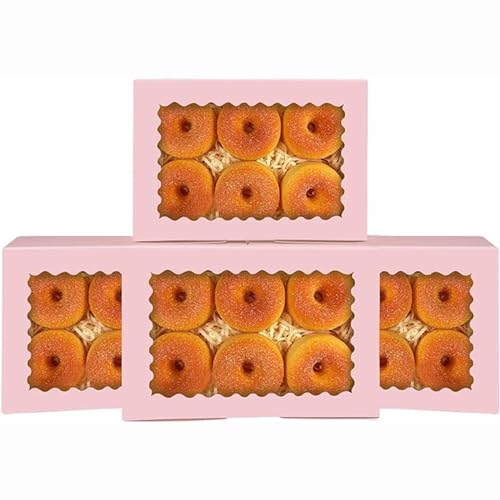 qiqee Lot de 50 boîtes à biscuits roses avec fenêtre 22,9 x 15,2 x 6,3 cm