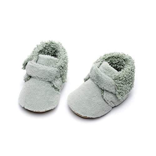 Fleece Baby Booties Newborn Unisex Booties Non-Slip Warm Shoes Baby Footwear 0-12 Months (Green, 3-6 Months)