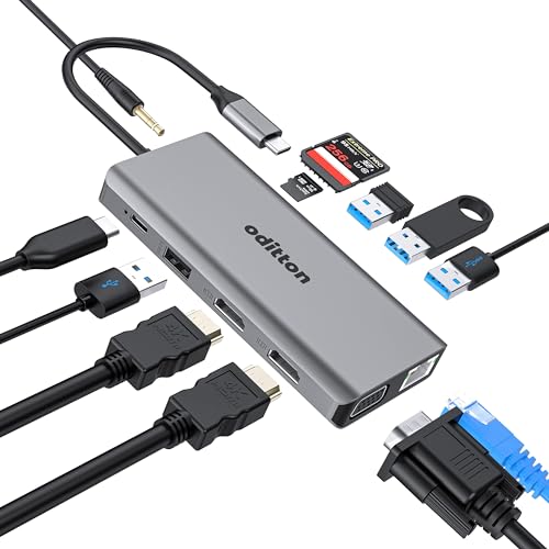 Stations d'accueil USB C 12-en-1 adaptateur HDMI VGA lecteur SD TF