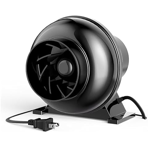 Healsmart 4 Inch Inline Duct Fan, 195 CFM Ventilation Fan, Exhaust HVAC Vent Blower for Hydroponics, Grow Tents, Basements, Attics, 1 Pack, Black Cover