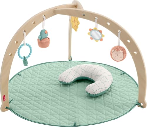 Image of Fisher-Price Baby Playmat, Wooden Lay & Play Deluxe Activity Gym with Wood Frame & Tummy Time Developmental Toys for Newborns 0+ Months