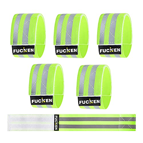 FUCNEN Equipo Reflectante para Correr para Hombre y Mujer, 6 Unidades de brazaletes Reflectantes de Alta visión, Tiras para Caminar, Correr, Ciclismo, Bandas elásticas de Seguridad para Noche