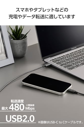 Image of Elecom MPA-CAECTW20BK [Set of 2] USB Type C Cable, USB-C to USB-A, USB-C to USB-C 2.6 ft (2 m), 60W, PD Compatible, Compatible with MacBook /iPad /Galaxy /Android Smartphones, Tablets, Etc., Black