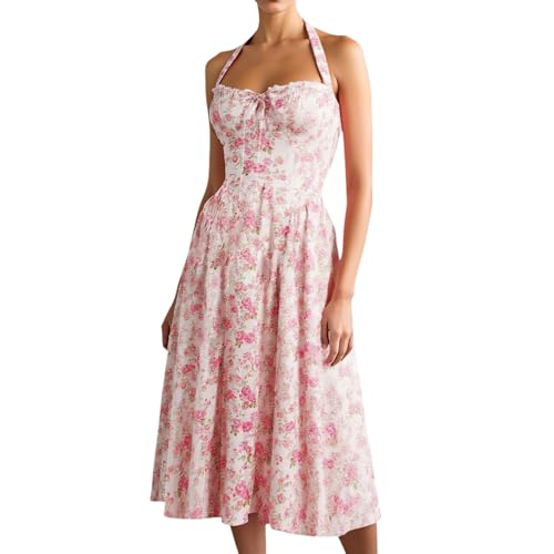 Generisch Sommerkleid Damen Kurz, Korsett Kleid Boho Corsage Elegant Korsettkleid Trägerkleid Blumenkleid Blumen Corsagenkleid Abendkleid Wickelkleid