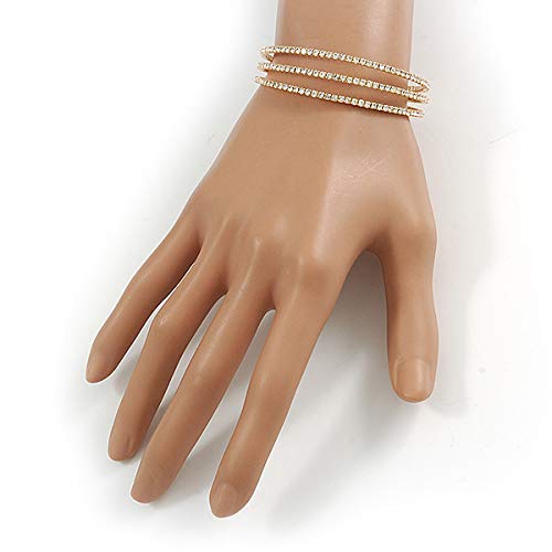 Bracelet manchette ajustable a 3 rangees de cristaux eclatants et dore