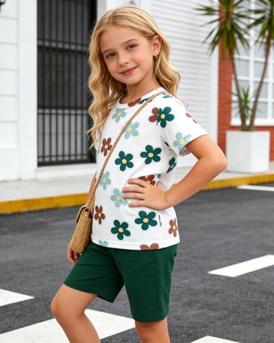 Image of OLMRJKD Kid Toddler Girl Clothes Summer Short Sleeve Figure Graphic Tee Shirt + Shorts Summer Outfits Set