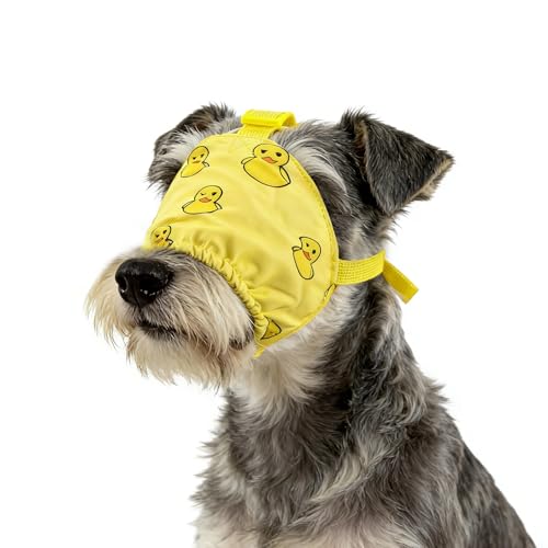 Image of NACOCO Dog Calming Cap Eye Mask Ducks Nylon Shading Pet Anxiety Mask Muzzle for Grooming Anti Car Sickness (Yellow, S)