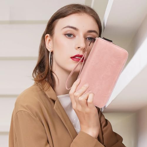 Image of Women's RFID Blocking Wallet Large Zip Around Leather Clutch with Wristlet | Large Capacity, 23 Card Slots, 2 ID Windows, Phone Holder, Soft PU Leather, RFID Secure, Coin Pocket, Checkbook Holder