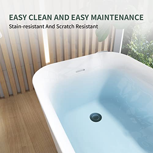 Mokleba 63" Acrylic Freestanding Bathtub, Single Slipper Free Standing Tub, Soaking Tub With Integrated Slotted Overflow, Toe-Tap Chrome Drain, Cupc Certified, Glossy White #TOP1