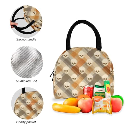 Plaid Skulls Print Backpack Set with Lunch Bag, Large Capacity Travel Backpacks and Lunch Box Insulated for Commute Hiking Picnic4