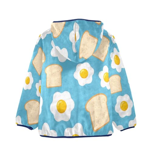 Toast and Eggs on Blue Toddler Fleece Jacket Girl Boys Hooded Fleece Jacket Coat Warm Outwear Zip-up 3-10T2