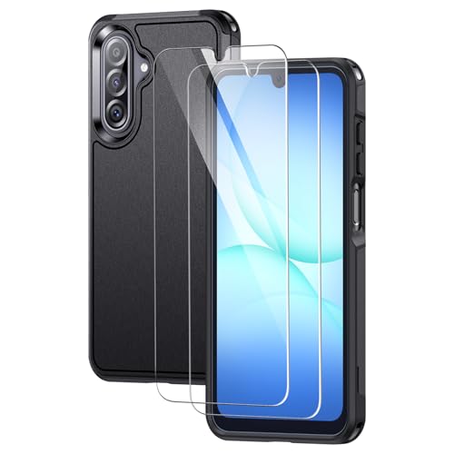 Lanhiem for Samsung Galaxy A17 5G Phone Case with 2 Tempered Glass Screen Protector Shock Absorption Anti-Scratch Shockproof Case Cover for Samsung A17 4g/5g Black