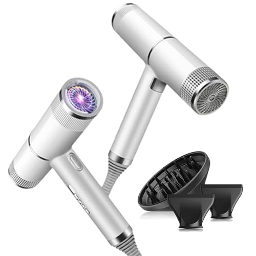 Sadodo Hair Blower Dryer 3 in 1 Set,Hot Air Ionic Dryer with Diffuser,Light Weight T Hammer Shape,Fast Drying,with 2 Concentrator Nozzle,for Home Salon Travel,Silver,1200W