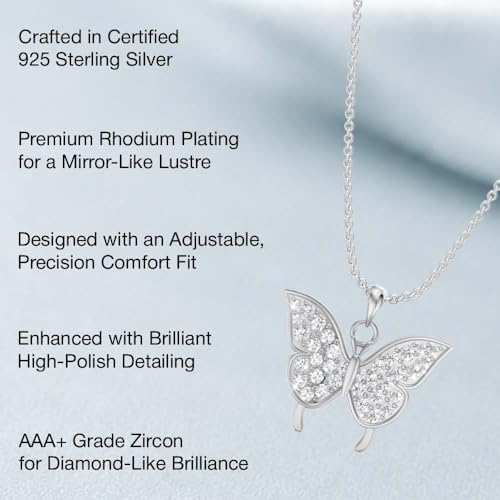 Image of Miss Highness 925 Silver Butterfly Pendant Necklace for Women & Girls | Minimal Daily Wear | Silver Jewellery With Authenticity Certificate | Gift for Girlfriend Wife | With Chain Pendant,(MHN-P-48)