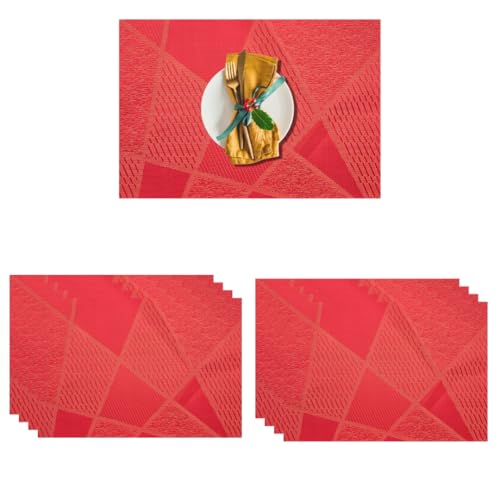 Image of YELONA Placemats for Dining Table - Heat Resistant, Non-Slip & Washable PVC Vinyl Table Mats - Set of 8, 45 x 30 cm (Rose Red)