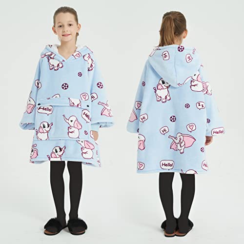 Image of KFUBUO Wearable Blanket Hoodie for Kids Sherpa Patterns Oversized Sweatshirt Blanket With Pocket 6-10 Year Old Girl Boy Birthday Gifts Elephant