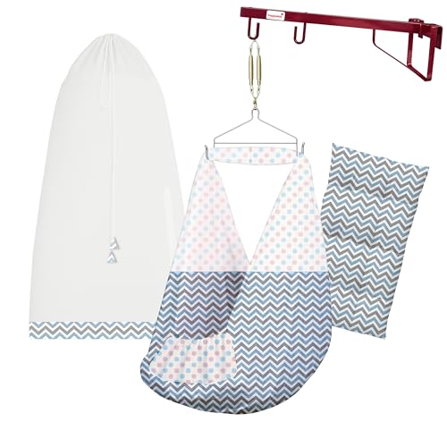 Image of Happykid Baby Cradle Set | Durable Cotton Cloth, Mosquito Net, Spring, Triangle and Window Hanger (Multi-Colour, with Bed)