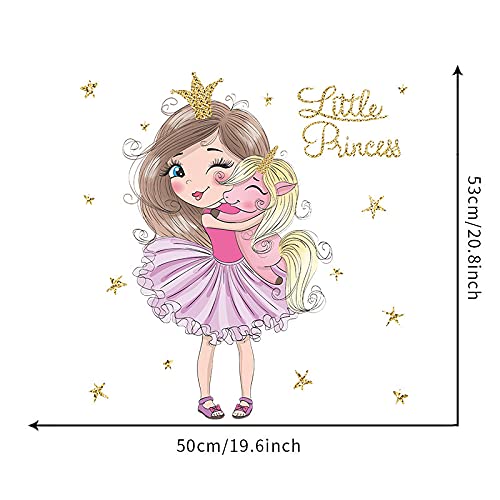 Image of Cute Little Girl Hugging Unicorn Wall Stickers for Kids Room Bedroom Living Room Door Study Boho Nursery Wall Decoration Wall Sticker Baby Boy Girl Room Bedroom Nursery Playroom Decor