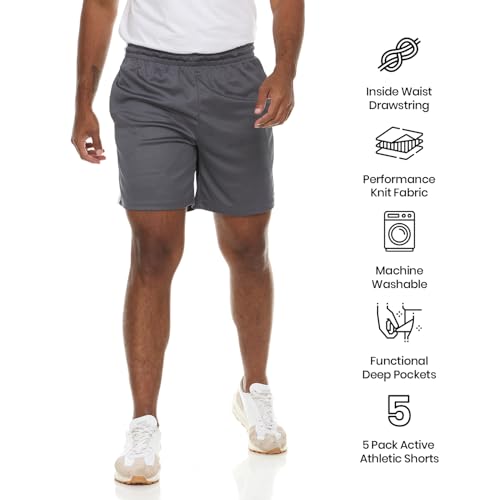 5 Pack: Men's Dry-Fit Sweat Resistant Active Athletic Performance Shorts