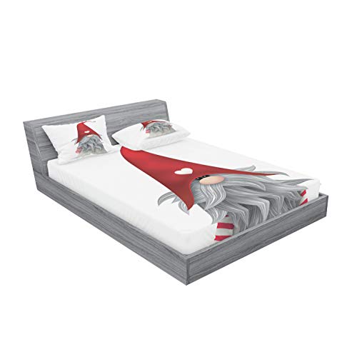 Ambesonne BSWPIL_71409_FULL Gnome Fitted Sheet & Pillow Sham Set, Nordic Tonttu Myth Finnish Creature Nisser Scandinavian Folklore Print, Decorative Printed 3 Piece Bedding Decor Set thumb #1