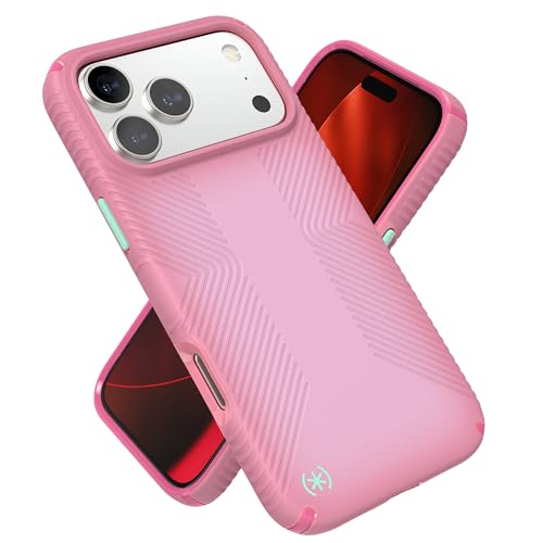Image of Speck Presidio LUX Grip for iPhone 17 Case, MagSafe-Compatible, Slim Protective Case, IBIS Pink /Dark IBIS /KANOM Green