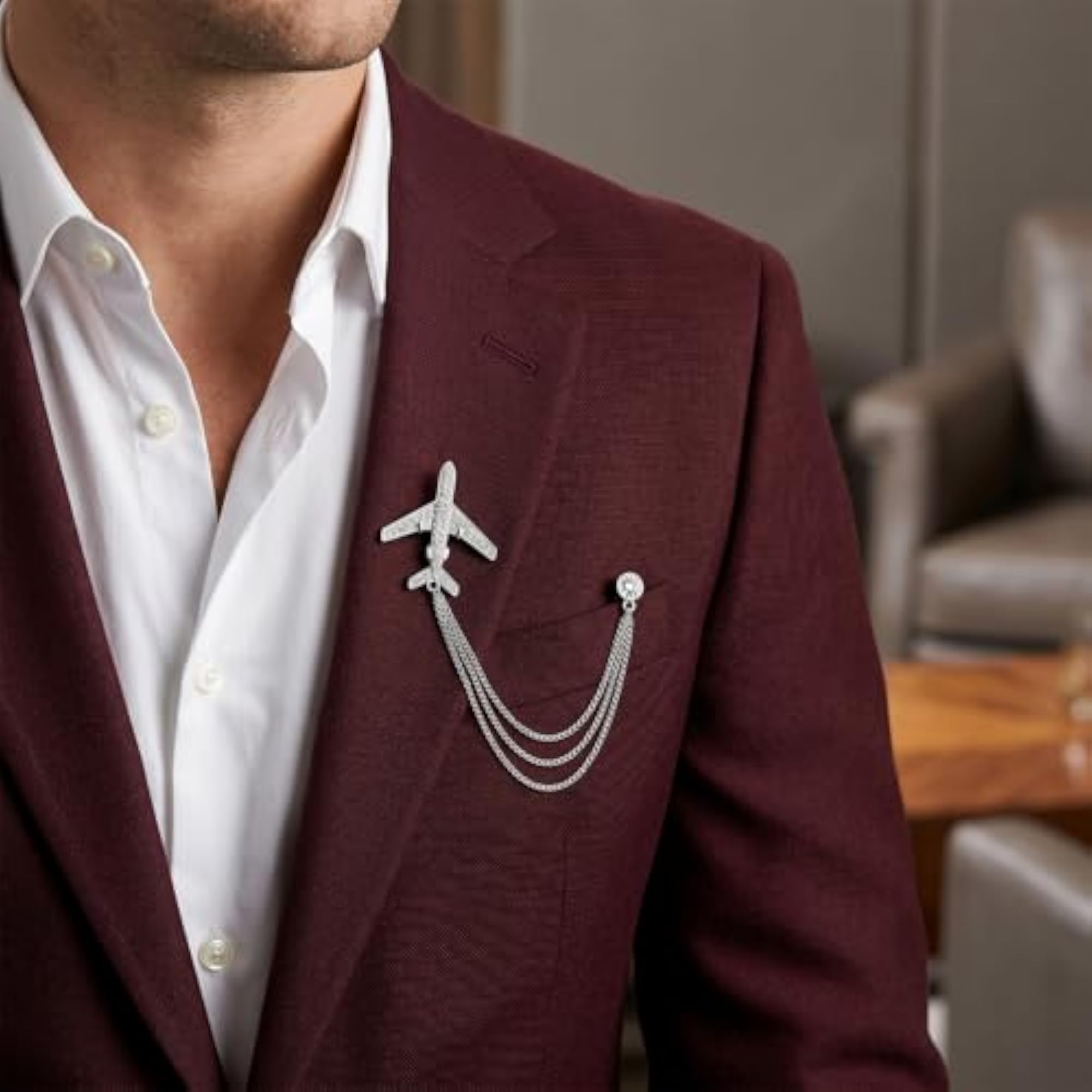 Men's & Women's Lapel Pin with Crystal Chain, Elegant