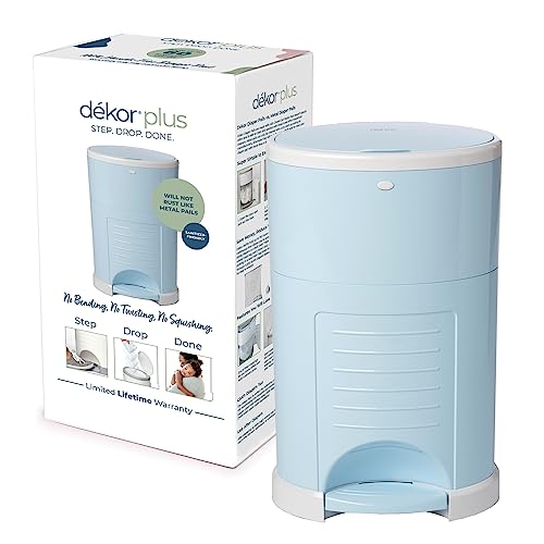 Image of Diaper Dekor Plus Hands-Free Diaper Pail | Soft Blue | Easiest to Use | Just Step – Drop – Done | Doesn’t Absorb Odors | 20 Second Bag Change | Most Economical Refill System |Great for Cloth Diapers