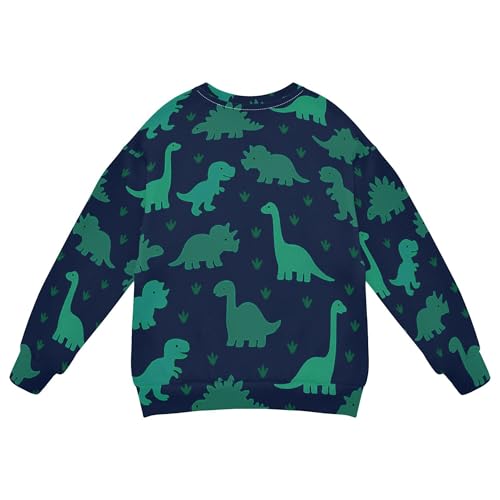 JUNZAN Green Dinosaur Deep Blue Little Kids Sweatshirt Hoodie Crewneck Kids Pullover Hoodie Camping 4T2