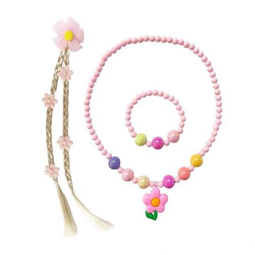 TSJ Princess Jewelry with Flower Princess Flower Hair Clip Girls Dress Up Accessory Set Necklace Bracelet Princess Party Decoration Pack