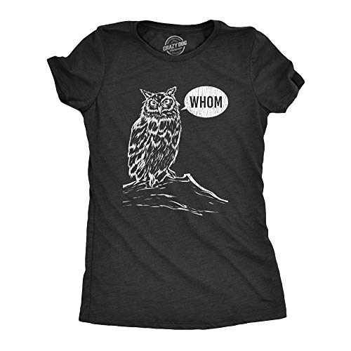 Womens Whom Owl T Shirt Funny Grammar Nerd Sarcastic Graphic Novelty Tee Funny T Shirts Nerd Tops for Women Cool Animal Top Womens Novelty Tees Black - XL