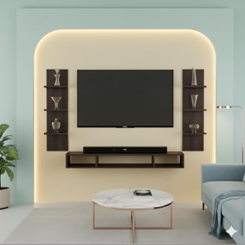Image of 48 inches Base, MDF Floating TV Cabinet, 8 Inches Pillar Shelf Both Size, TV Cabinet Suitable for Smart tv Upto 55 inches, for Living Room (Dark Wenge)